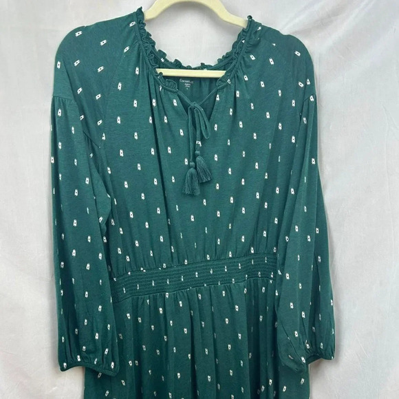 Garnet‎ Hill Ruffled Split Neck Knit Dress, Size Large, Long Sleeves, Green - Picture 3 of 8